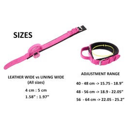 DINGO GEAR Drago Leather Dog Collar, Amortized with Strong Wide Handle, Handmade, Neck Girth 48-56 cm, for Training and Walks, Pull Protection, Soft Padding, Pink (S03919)