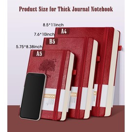 Lined Journal Notebook -365 Pages A5 Thick Journals for Writing Ruled Notebook, Hardcover Leather Journal for Women Men, Daily Notebook for Work, Note Taking, 100Gsm Lined Paper(5.7'' X 8.3'' Wine)
