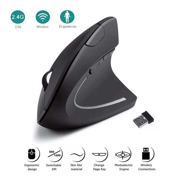 Ergonomic Mouse Optical Vertical Mice 6 Keys USB Wireless 2.4GHz