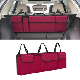 Honibaoto Car Trunk Organizer, Backseat Hanging Large Storage with Adjustable Straps,Waterproof PVC Collapsible Cargo Bag, Car Interior Accessories for Auto SUV MPV (Red)