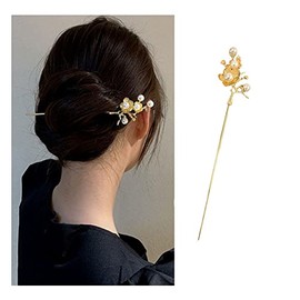 Pearls Hair Stick Pins Chopsticks for Hair Accessories for Women Girls Gold Flower Chinese Hairpin Hair Sticks for Buns Chinese Wedding Hair pins for Women