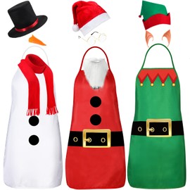 Haysandy 3 Set Christmas Apron and Hat Christmas Party Costume Funny Elf Snowman Santa Claus Cosplay Character Costume Kit(Adult)
