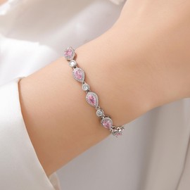 Eseres 7 Inches Tennis Bracelets for Women Pink Bracelet with Pear Zircons 6MM Silver Tone Chain Bracelet Pink Jewelry Hip Hop Trendy