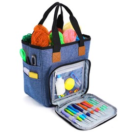 Bolsas para hilos, bolsas para guardar hilos, bolsas para tejer, organizadores de lana, bolsas para ganchillo, mochilas Bolsas para ganchillo, agujas para tejer (azul denim)