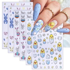 Easter Nail Art Stickers 3D Self-Adhesive Rabbit Chick Carrot Nail Art Stickers Flower Nail Art Supplies Cute Colorful Easter Nail Art Accessories for Women Nail Decorations