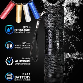ZASHMART Uv Torch, 87mm L 9 Led Torch 395 Nm UV Resin, Black Portable Light, UV Light Pets Urine Detector, 26mm Dia Ultraviolet Light, Dog Light, Pet Bed Light, UV Torch For Resin Curing. (Pack of 5)