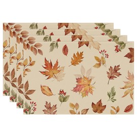 Bonhause Maple Leaves Fall Placemats Set of 4, Autumn Leaf Table Mats 30x45cm Washable Seasonal Thanksgiving Kitchen Dining Table Decoration For Indoor/Outdoor Home Party Decor