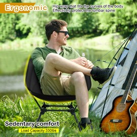 Petgin Folding Camping Chair, Adjustable 2-Way for Adults Portable Camp Chair Foldable Compact Backpacking for Outdoor Hiking Picnic Beach BBQ-Black