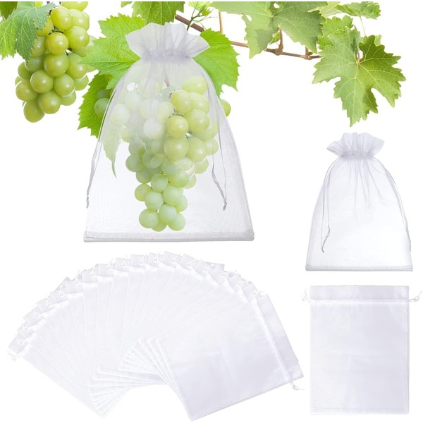 100Pcs Fruit Protection Bags 8x12 inch, White Fruit Net Bags,