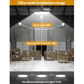 WILLGOTOP UFO LED High Bay Light,2 Pack 150W 22500LM Shop Lights,IP66 Waterproof Lights for Workshop, Warehouse, Barn,Garage, Factory,Industrial Lighting,Commercial Lights,6500K Daylight with US Plug