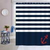 Bonhause Nautical Stripe Shower Curtain, Navy Blue Anchor Bathroom Curtain