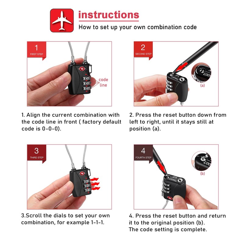 NAGE TSA Approved Luggage Locks, 3 Digit Suitcase Locks, Flexible