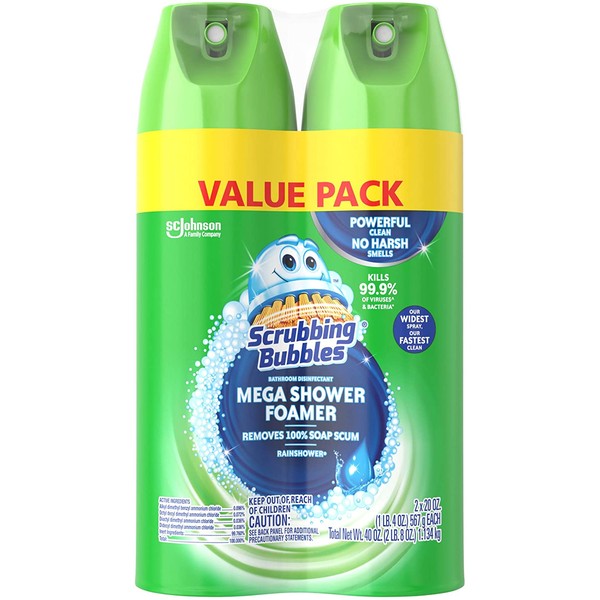 Scrubbing Bubbles Mega Shower Foamer and Disinfectant Aerosol, 20 Oz, Pack of 2 (total 40 oz)