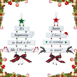 Pack of 2 Christmas Decoration Wooden Hanging Christmas Decoration, 30 cm x 17 cm Wooden Decoration for Christmas Decoration, Indoor Christmas Decoration, Outdoor Christmas Decoration