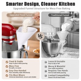 Flour Funnel for KitchenAid Mixer Attachments, Universal Wide Mouth Pouring Chute for Stand Mixer Bowl, Mess-Free Baking Accessory for Dry & Wet Ingredients, Dishwasher Safe, Fits 3.5-7 Qt Bowls