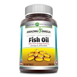 Amazing Omega Fish Oil 1000 mg Softgels Supplement | Omega-3, 180 mg EPA. 120 mg DHA | High Potency (200 Count)