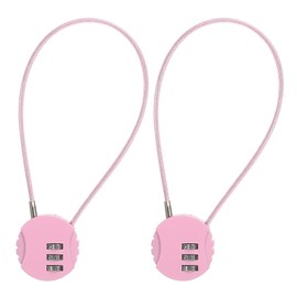 PATIKIL 2 Pack 3 Digit Combination Lock,Round Helmet Padlock Cable Lock Gym Locker Lock with 0.98Ft Flexible Security Steel Lock Wire for Bike Locker Travel Luggage, Pink