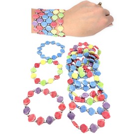 Colorful Faux Sea Shell Bead Stretchy Kid's Bracelets (12 Pack) Mermaid Theme