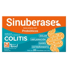 Sinuberase Probióticos en Suspensión Bacillus Clausii 4 Billones UFC 20 Ampolletas de 5 ml. Alivio Prolongado Desde la Raíz para la Colitis