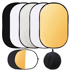 5 In1 Reflector, Aufheller Fotografie 60cm X 90cm, Ovaler Faltreflektor mit Tragetasche, Diffusor Fotografie, Reflector Photography, Reflektor Lichtdiffusorplatte Klar/Silber/Gold/Weiß/Schwarz