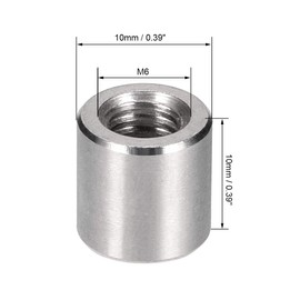 sourcing map M6 Round Connector Nuts, 304 Stainless Steel Coupling Nut 10mm/0.39inch Length,Pack of 5