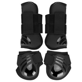 Zerodis Protector de Pierna de Caballo, 2 Pares de Carcasa de PU, Protector de Pierna Delantero y Trasero de Caballo, Botas de protección, protección contra Moscas de Caballo, Protector(L-Negro)