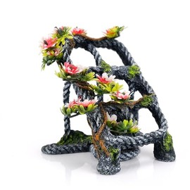 CLASSIC Mangled Rope with Plants Aquarium Ornament – Nautical Fish Tank Decoration with Swim-Throughs – 125x125x137mm