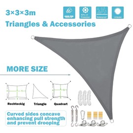 Sunal Triangle Sun Shade Sail 10'x10'x10',with Installation Fixing Kit,Outdoor Waterproof Shade Sail,95% UV Blocking Garden Sun Sail Shade,PES Polyester Waterproof Incl Fixing Rope,Awning shade sailfor Balconies, Terraces, and Gardens