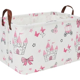 Cesta de almacenamiento rectangular con asas, contenedor de almacenamiento plegable, caja de libros, cesta de regalo (princesa rosa)
