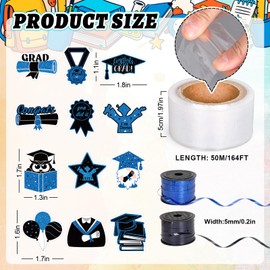 FYSUIMU Graduation Candy Lei Making Kit Glitter Blue Black Candy Tubing Wreath Filler Includes Plastic Lei Congrats Grad Sticker and Ribbon for DIY Crafts Graduate Party Supplies