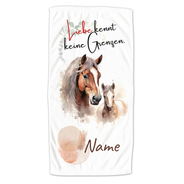 GRAZDesign Horse Hand Towel with Foal and Name Personalised Bath Towel Sauna Towel for Children and Adults in Two Sizes - 140 x 70 cm