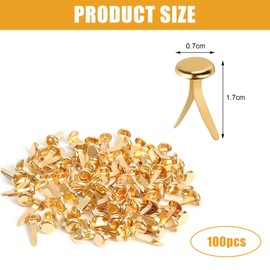 Yeqqzq 100Pcs Split Pins, Round Scrapbooking Brads, Split Pins Paper Fasteners Brads for Craft Art Crafting School Project Decorative Scrapbooking DIY Supplies (Gold)