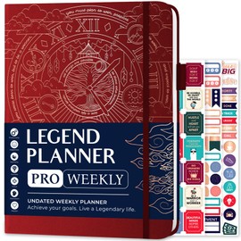 Legend Planner PRO – Deluxe Weekly & Monthly Life Planner to Increase Productivity and Hit Your Goals. Time Management Organizer Notebook – Undated – 7 x 10" Hardcover + Stickers – Wine Red