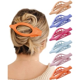 Flat Hair Claw Clips for Women - 6Pcs Lay Down Claw Clips French Concord Hair Claw (Polished(Highly saturated colors))