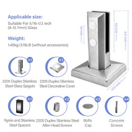 Glass Railing Spigot,1 Pack 2205 Stainless Steel 1450g Heavy Duty Square Pool Fence Glass Railing Spigots Clamp Railing Post for Home Garden Stairs Balustrade Railing Balcony