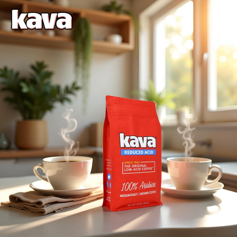 Kava Low Acid Neutralized Ground Coffee – Medium Roast Arabica,