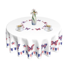 Ximjoju 4th of July Table Cloth Patriotic Round Tablecloth 60 Inch American Flag Butterfly Design for Home Kitchen Dining Table Decor