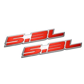 5.3L Liter Embossed RED on Highly Polished Silver Real Aluminum Auto Emblem Badge Nameplate Compatible with Cadillac Chevy Chevrolet GMC Buick Pontiac (Pack of 2)