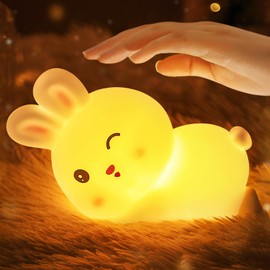 BIUTYVOICE Rabbit Night Light for Kids, 7 Colors LED Portable Bunny Nightlight for Girls Boys, Cute Stuff for Children Room Decor, Rechargeable Lamp for Women, Birthday Thanksgiving Christmas Gifts
