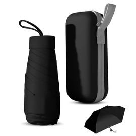 Amexo Compact Umbrella, 6 Ribs Mini Umbrella, Mini Foldable Travel Umbrella with Case, Stormproof, UV Protection, Mini Umbrella, Ultralight for Men, Women, Children, black