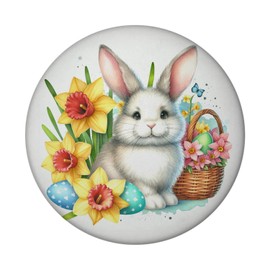 Easter Bunny Next to Easter Basket Magnet Round Spring Easter Magnet Cute Rabbit Bells Easter Basket Decor Spring Awakening with Easter Bells