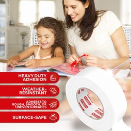 XFasten Double Sided Clear Removable Tape 1 Inch by 20 Yards (25.4mm x 18.28m) 3 Pack Ideal for Gift Wrapping Tape, Carpet Holding and Woodworking