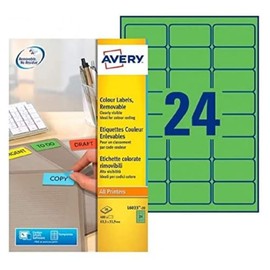 Avery L6033-20 Printable, customisable Removable Green Filing Labels, 24 Labels Per A4 Sheet, 63.5 x 33.9 mm