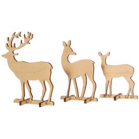 Rayher Wooden plug-in part deer and deer, FSC mix credit, natural, 2x deer/1x deer, 6.5-9.5 cm, self-service bag, 3 pieces, 62897505
