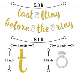 Gold Glitter Last Fling Before The Ring Banner - Bachelorette Party Decoration - Bachelorette Party Photo Props
