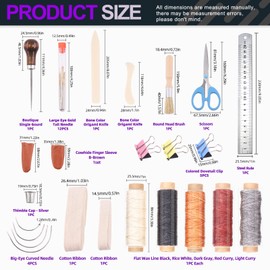 Swpeet 23Pcs Bookbinding Kits, Including Real Bone Folder Creaser, Paper Awl, Large-Eye Needles, Binding Ribbon, Waxed Thread, Steel Ruler, Glue Brush for DIY Book Binding Crafts and Sewing Supplies