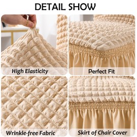 Fhberni Elastic Dining Chair Covers 2 Pack - Stretch Washable Chair Slipcovers with Skirt Universal Fit for Home, Party for Kitchen, Holiday Decor (Beige, 2 Pack)