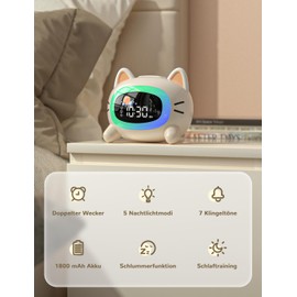 LIORQUE Wecker Kinder Lichtwecker Kinder Schlaftrainer Kinder Nachtlicht Dual Wecker Schlaftraining Soundmaschine Wiederaufladbar Kinderwecker Kleinkind Jungen Mädchen