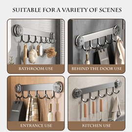 Boxonly 6 Hooks White Suction Cup Shower Hooks, Heavy Duty Damage-Free Hangers for Shower Wall, Powerful Vacuum Suction Towel Hook, Easy Install & Remove, Dimensions: 18"x3" / 45x8 cm