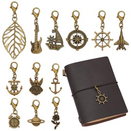 BENECREAT 12 Styles Traveler's Notebook Vintage Charms, Bracelet Charm with Lobster Clasps for Jewelry Making, Notebook Decor, Antique Golden Alloy Pendants for Journal Planner, Necklace, Keychain